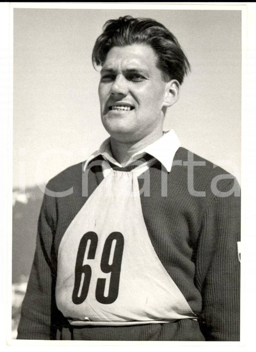 Fotografia d epoca originale 1950 ca SWITZERLAND Campionati SCI ALPINO Ritratto di Fritz TSCHANEN Foto 1