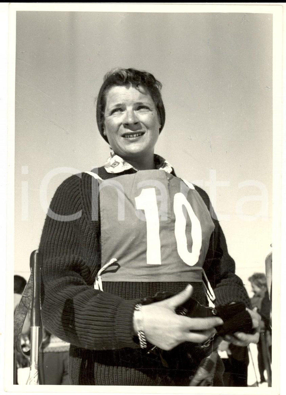 Fotografia d epoca originale 1950 ca SWITZERLAND Campionati SCI ALPINO Ritratto di MichÃ¨le CANTOVA Foto 1
