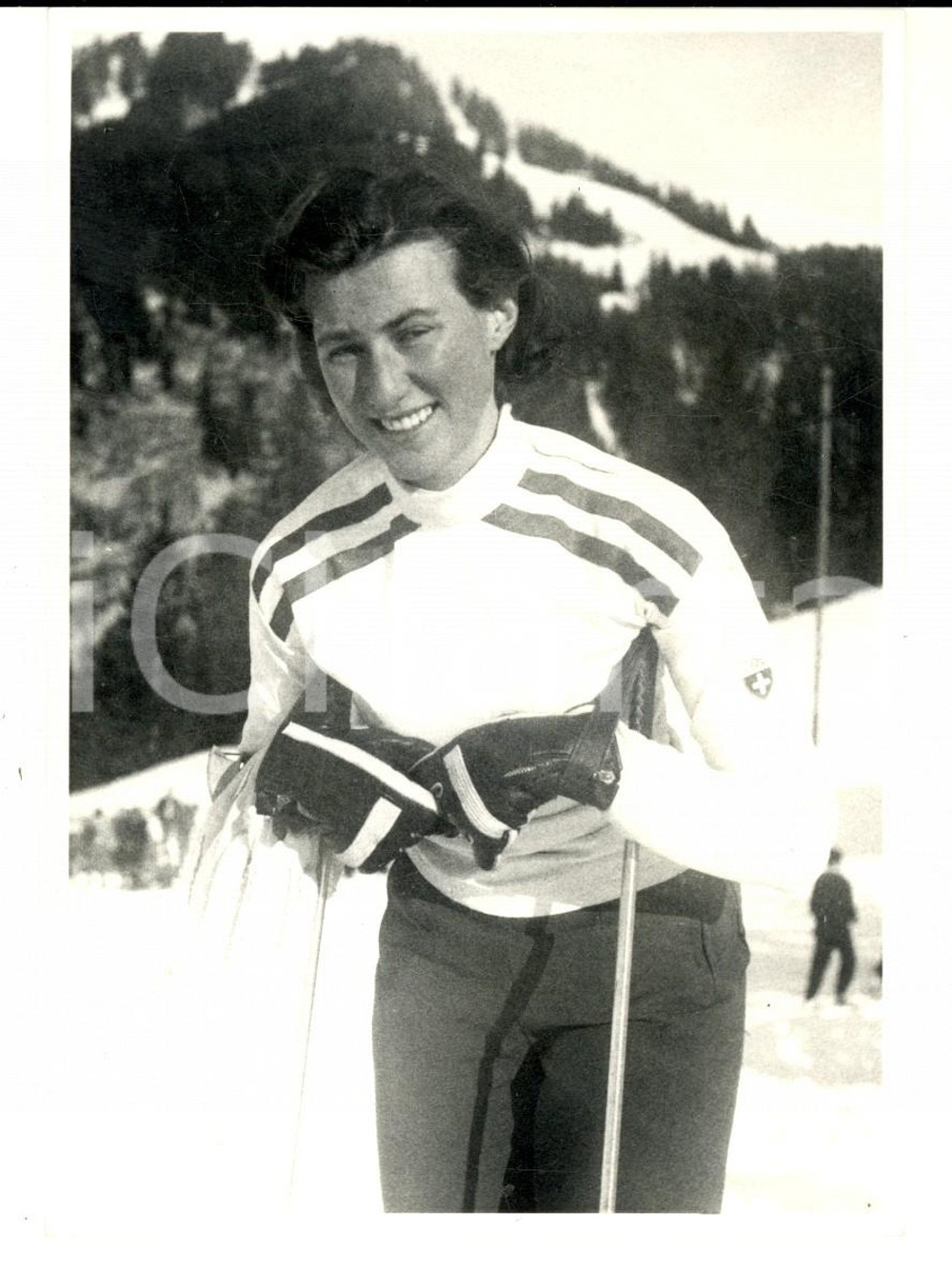 Fotografia d epoca originale 1950 ca SWITZERLAND Campionati SCI ALPINO Ritratto di Marie REICHENBACH Foto 1