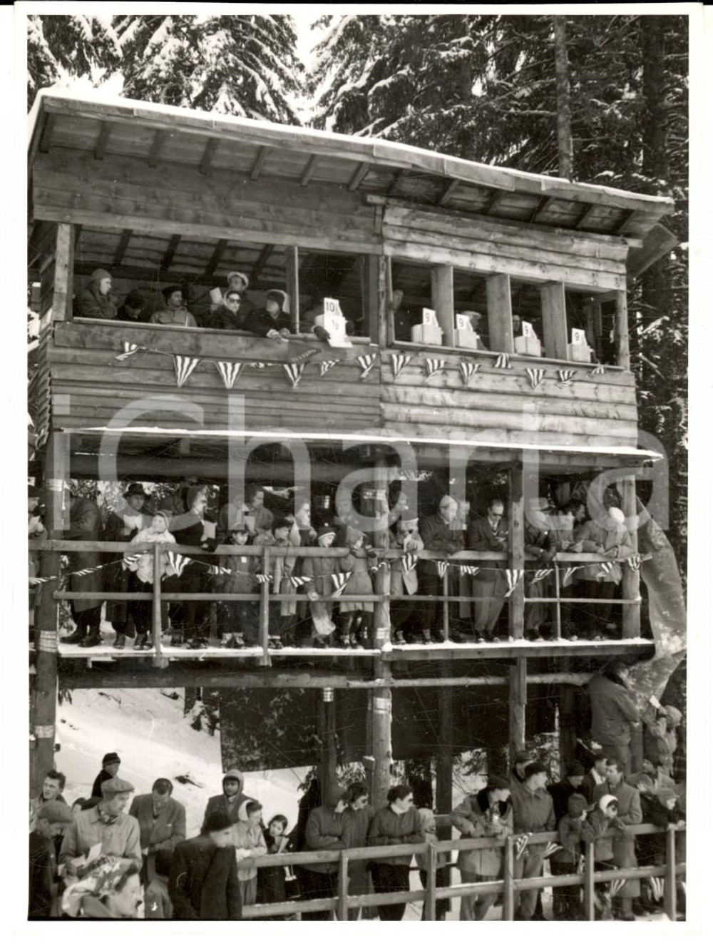Fotografia d epoca originale 1950 ca SWITZERLAND Campionati SCI ALPINO Spettatori in tribuna Fotografia 1