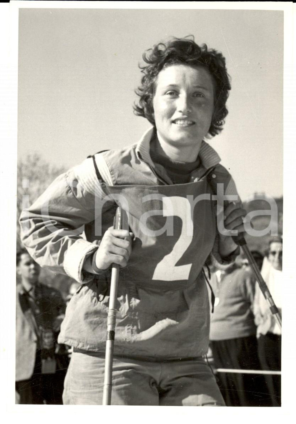 Fotografia d epoca originale 1950 ca SWITZERLAND Campionati SCI ALPINO Ritratto di Vreni WIDMER Foto 1
