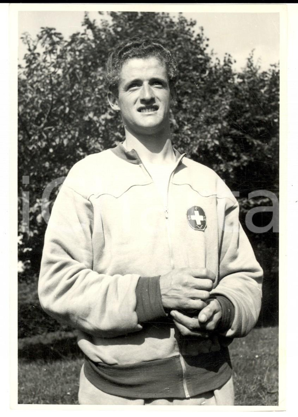 Fotografia d epoca originale 1950 ca SWITZERLAND Campionati SCI ALPINO Ritratto di Victor KRONIG Foto 10x14 1