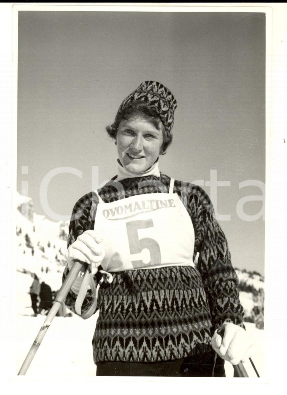 Fotografia d epoca originale 1950 ca SWITZERLAND Campionati SCI ALPINO Ritratto sciatrice Lilo MICHEL Foto 1