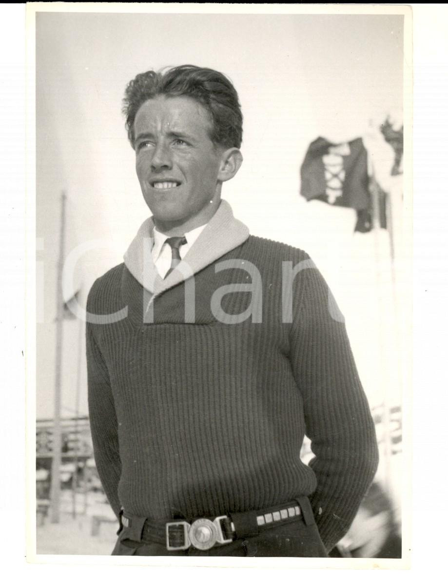 Fotografia d epoca originale 1950 ca SWITZERLAND Campionati SCI ALPINO Ritratto di Alfred KRONIG Foto 10x14 1