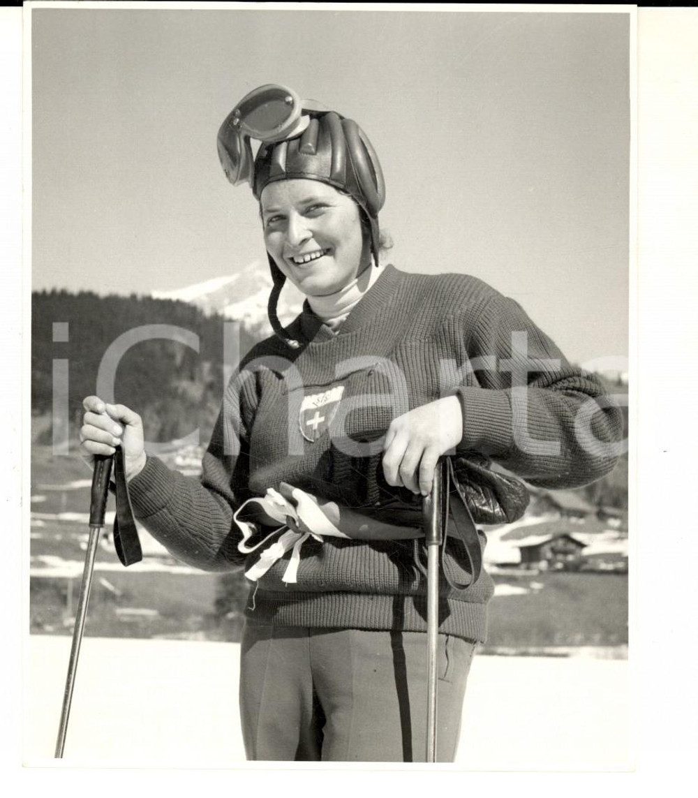 Fotografia d epoca originale 1950 ca SWITZERLAND Campionati SCI ALPINO  Ritratto di Rosa WASER Foto 1