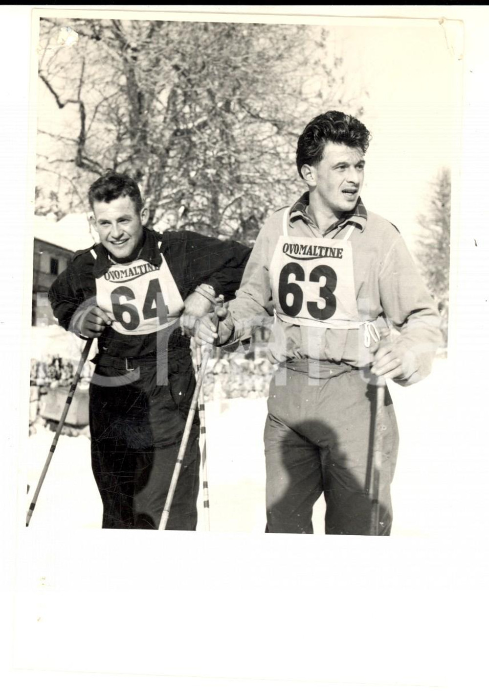 Fotografia d epoca originale 1950 ca SWITZERLAND Campionati SCI ALPINO Fritz KOCHER e Werner ZWIGLI Foto 1