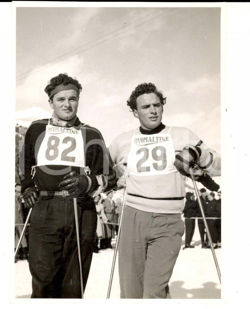 Fotografia d epoca originale 1950 ca SWITZERLAND Campionati SCI ALPINO Ritratto di Milo e Raymond FELLAY Foto 1