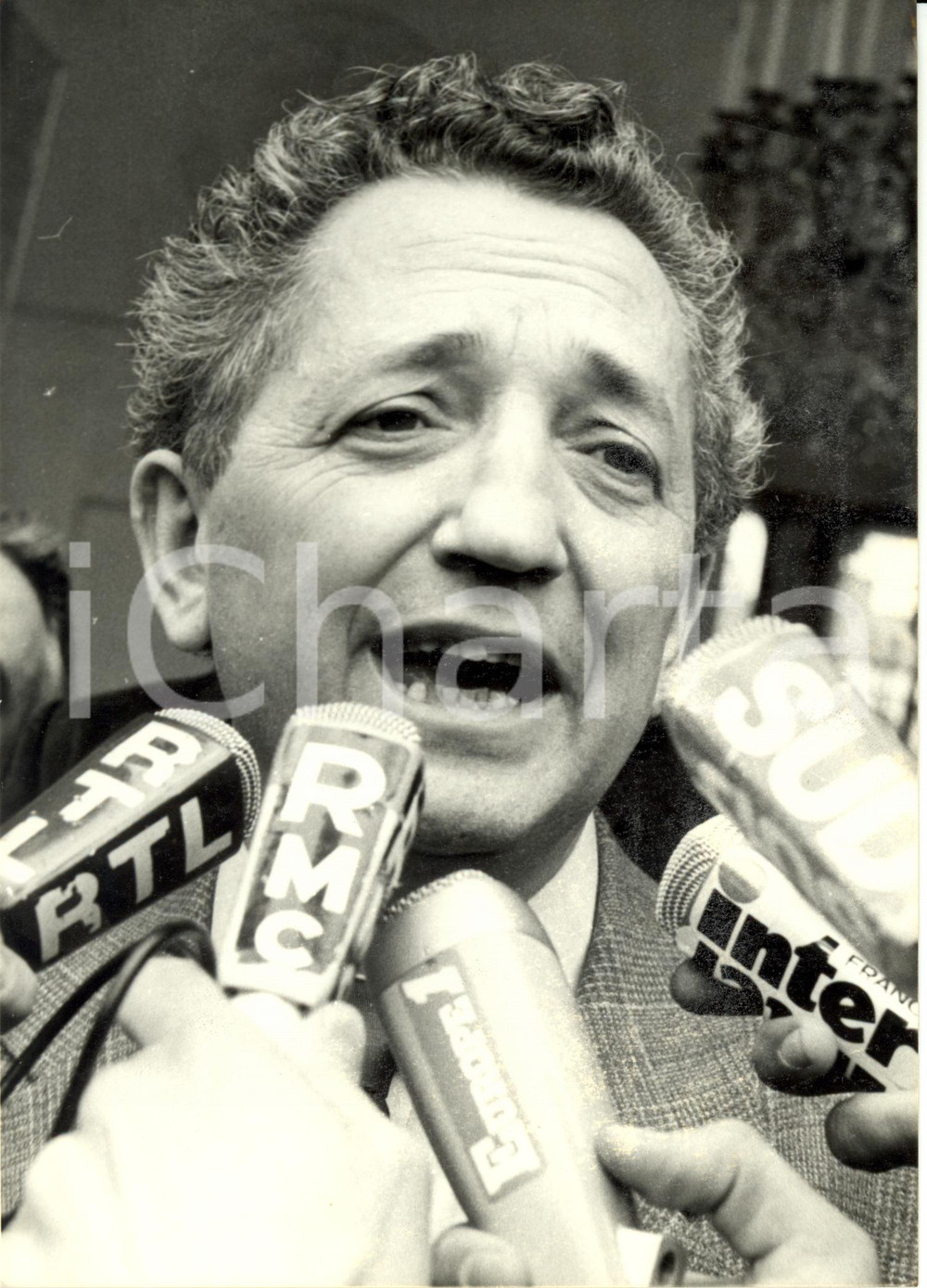 Fotografia d epoca originale 1980 PARIS Edmond MAIRE CFDT dopo incontro con  Valery GISCARD D ESTAING 1