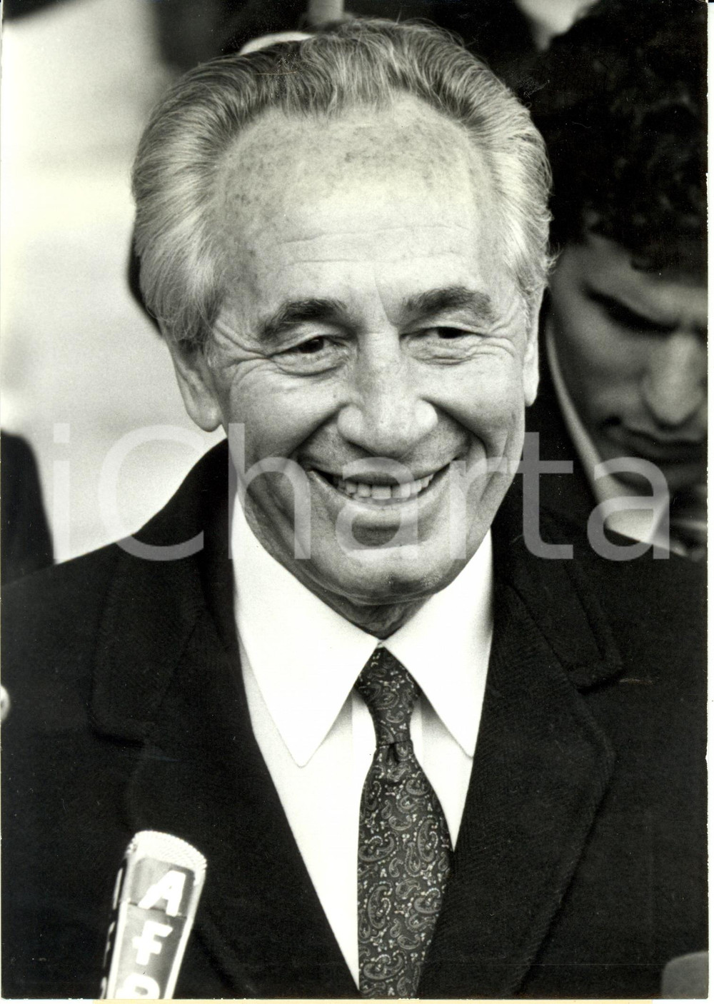 Fotografia d epoca originale 1986 PARIS ELYSEE Shimon PERES dopo incontro con FranÃ§ois MITTERRAND Fotografia 1