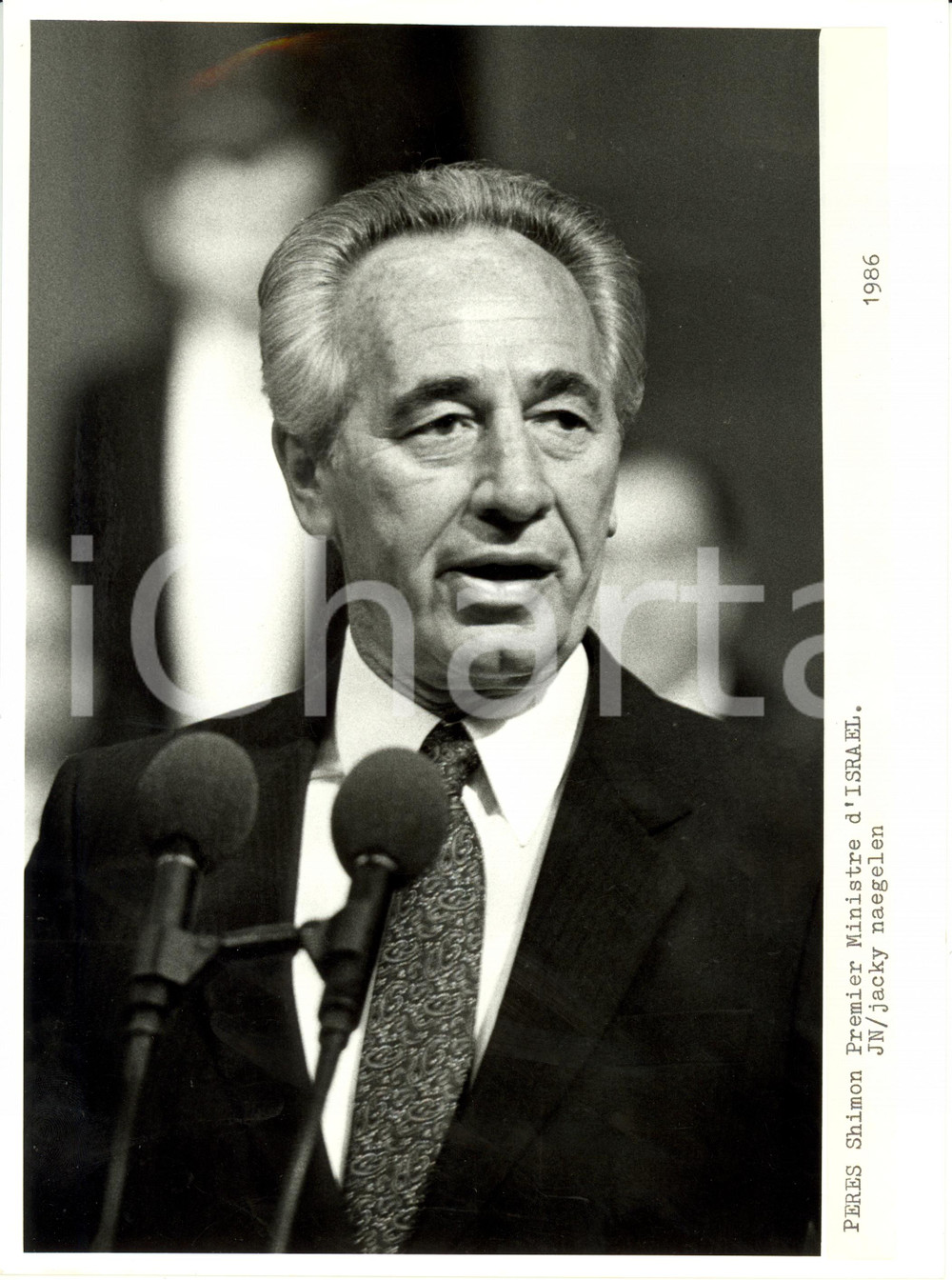 Fotografia d epoca originale 1986 STRASBOURG Shimon PERES Primo Ministro ISRAELE al Parlamento Europeo Foto 1