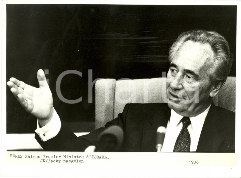 Fotografia d epoca originale 1986 STRASBOURG Shimon PERES Capo Governo ISRAELE al Parlamento Europeo Foto 1