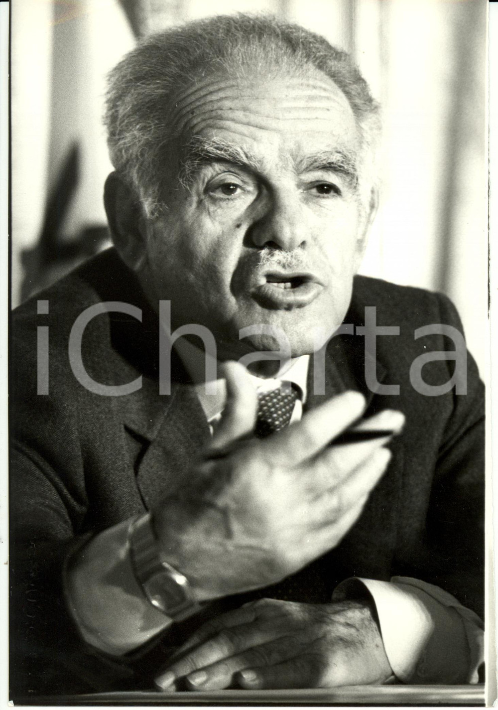 Fotografia d epoca originale 1989 PARIS Hotel CRILLON Yitzhak SHAMIR Primo Ministro ISRAELE conferenza stampa 1
