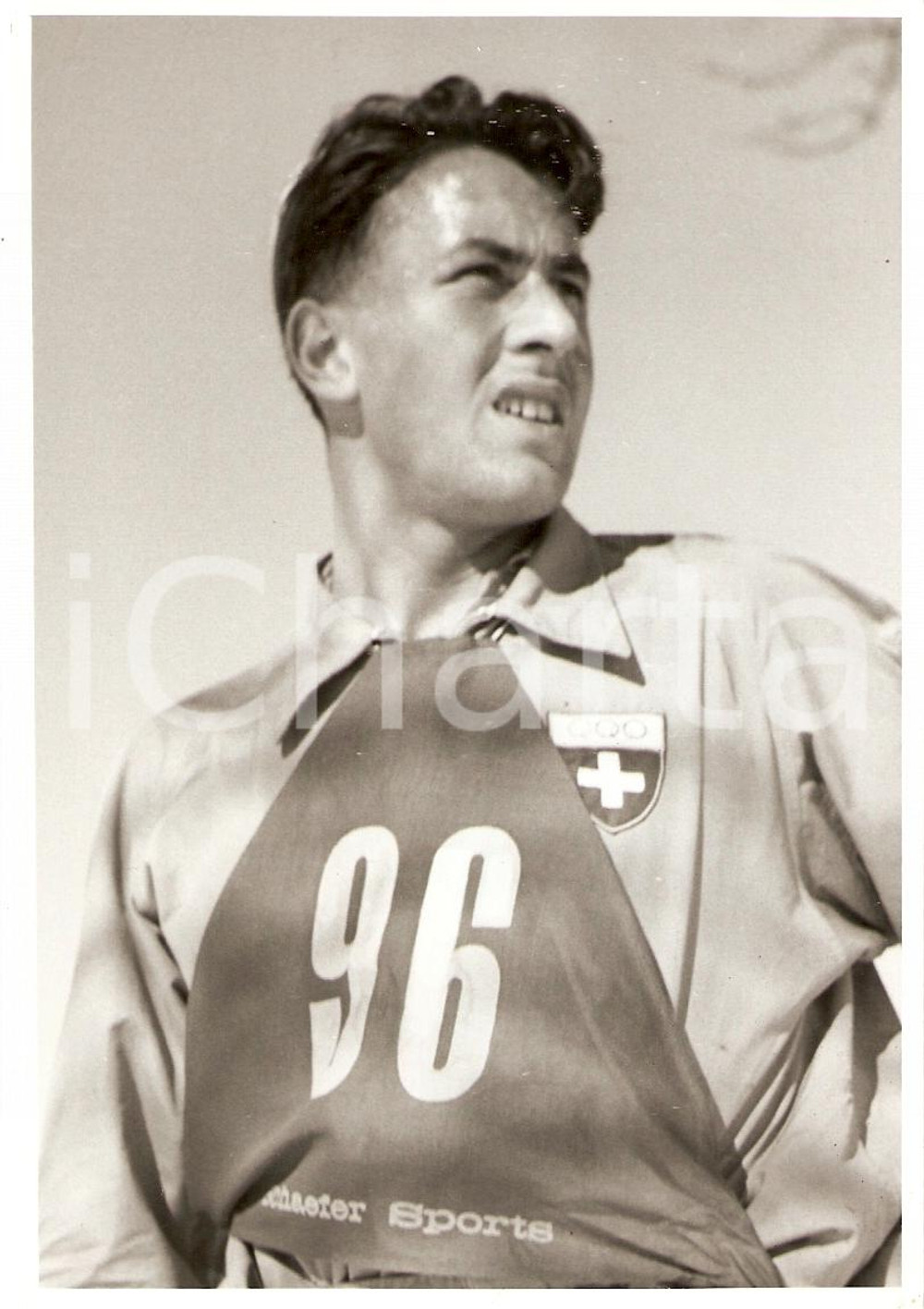 Fotografia d epoca originale 1950 ca SWITZERLAND Campionati SCI DI FONDO Franz REGLI Ritratto Foto 1 1