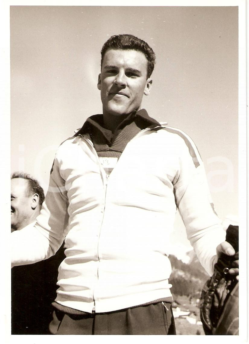 Fotografia d epoca originale 1950 ca SWITZERLAND Campionati SCI ALPINO Ritratto di Nando PAJAROLA Foto 1