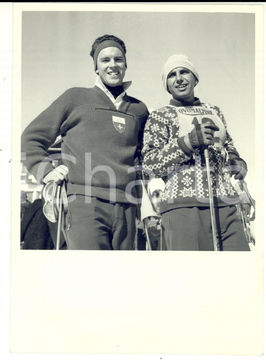 Fotografia d epoca originale 1950 ca SWITZERLAND Campionati SCI ALPINO Fredy BRUPBACHER e Nando PAJAROLA Foto 1