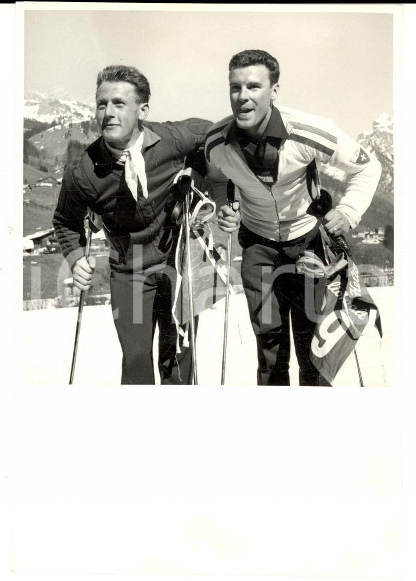 Fotografia d epoca originale 1950 ca SWITZERLAND Campionati SCI ALPINO Nando PAJAROLA e Willi FORRER Foto 1