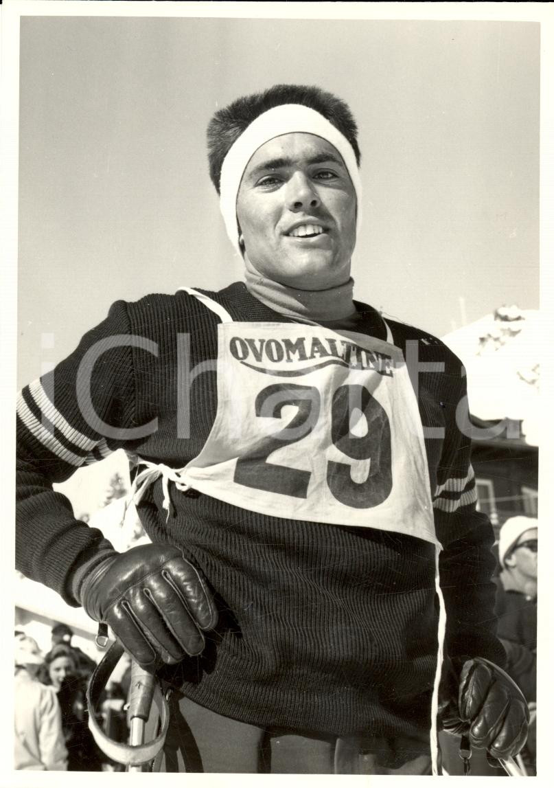 Fotografia d epoca originale 1950 ca SWITZERLAND Campionati SCI ALPINO Ritratto Paul PFOSI Foto 1