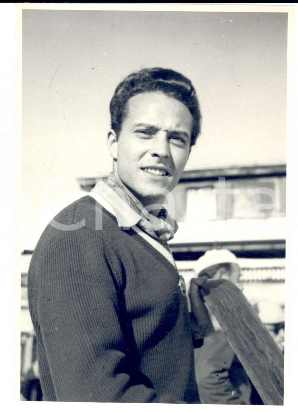 Fotografia d epoca originale 1950 ca SWITZERLAND Campionati SCI ALPINO Ritratto di Dolf ODERMATT Foto 1