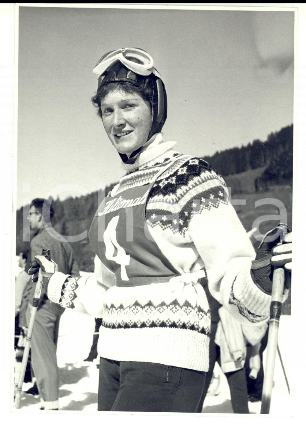 Fotografia d epoca originale 1950 ca SWITZERLAND Campionati SCI ALPINO Ritratto di Lilo MICHEL Foto 1