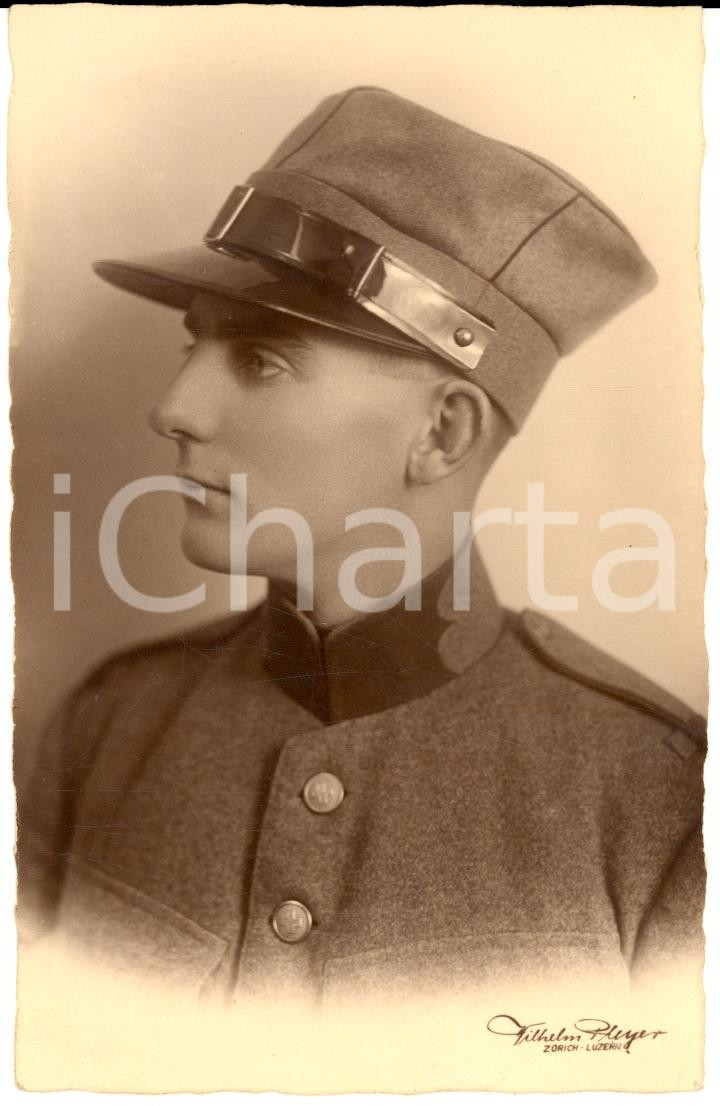 Fotografia d epoca originale 1930 ca ZURIGO CH Ritratto giovane ufficiale di FANTERIA Foto PLEYER 1