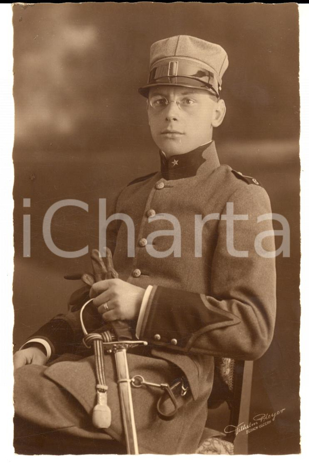 Fotografia d epoca originale 1930 ca ZURIGO CH Ritratto ufficiale 6Â° Reggimento FANTERIA Foto PLEYER 1