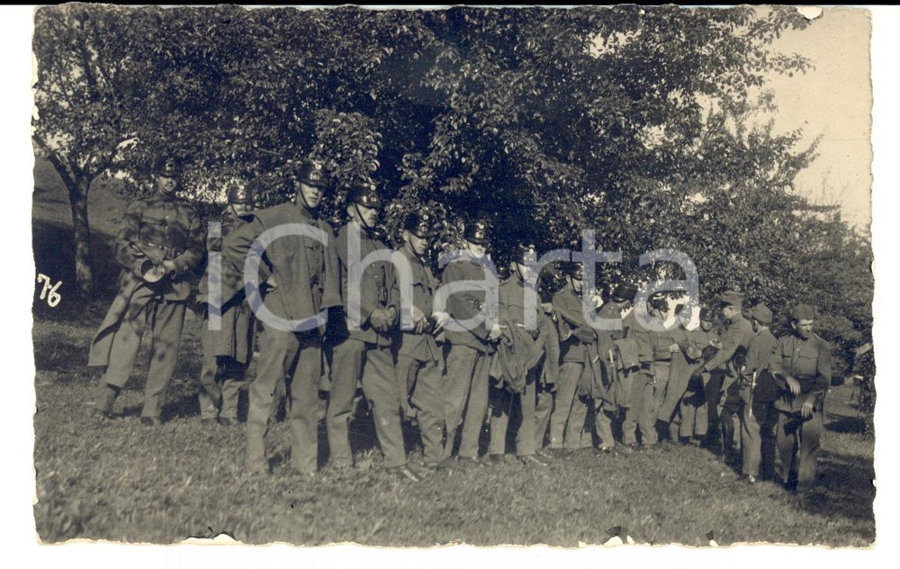 Fotografia d epoca originale 1930 ca COIRA SCHWEIZER ARMEE Addestramento soldati 63Â° FANTERIA DA MONTAGNA 1