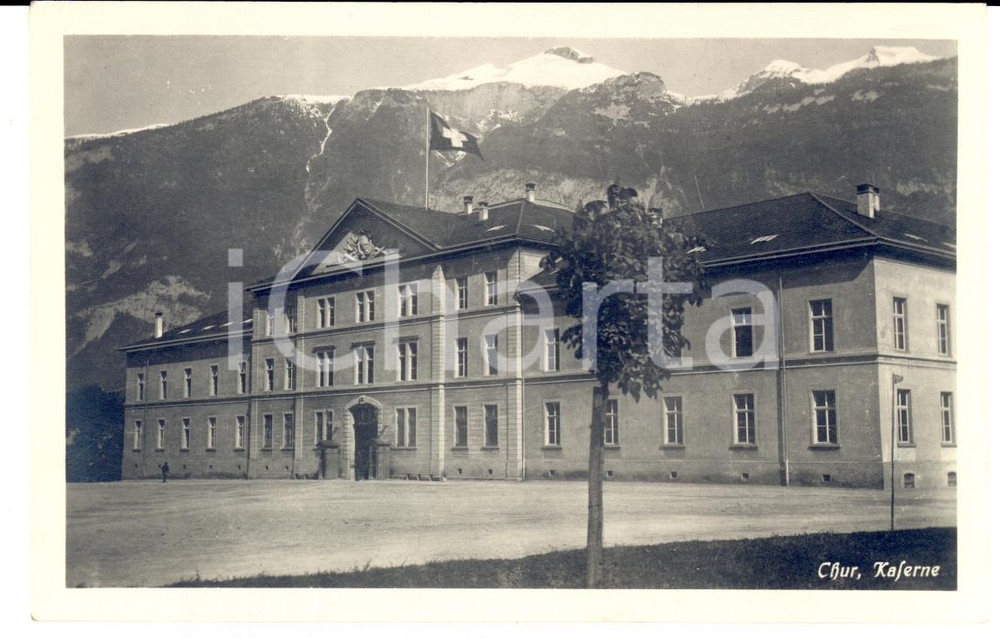 Fotografia d epoca originale 1930 ca COIRA CHUR CH Veduta della caserma Cartolina postale FP NV 1