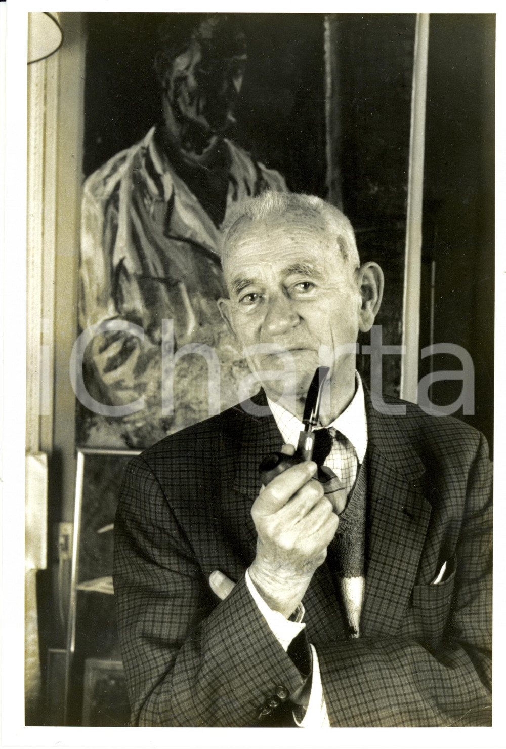 Fotografia d epoca originale 1980 ca FRANCIA Louis LEPRINCE RINGUET ritratto mentre fuma la pipa Fotografia 1