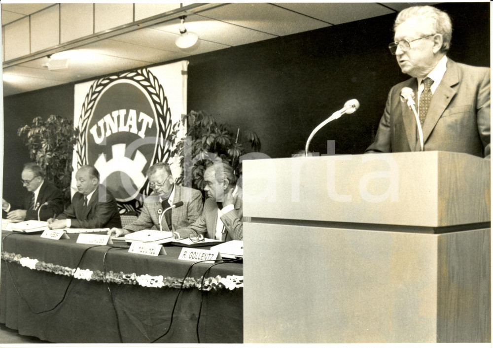 Fotografia d epoca originale 1985 FRANCIA ALSAZIA ThÃ©o BRAUN parla all assemblea di UNIAT Fotografia 1