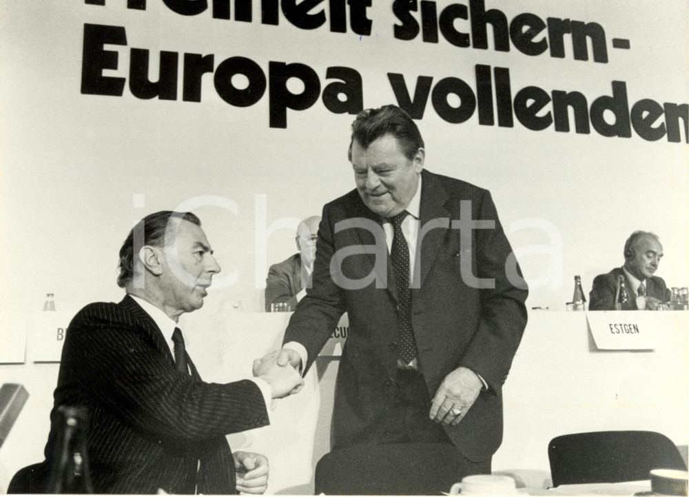 Fotografia d epoca originale 1986 GERMANIA Franz Joseph STRAUSS Leo TINDEMANS Congresso Europeo CSU Foto 1