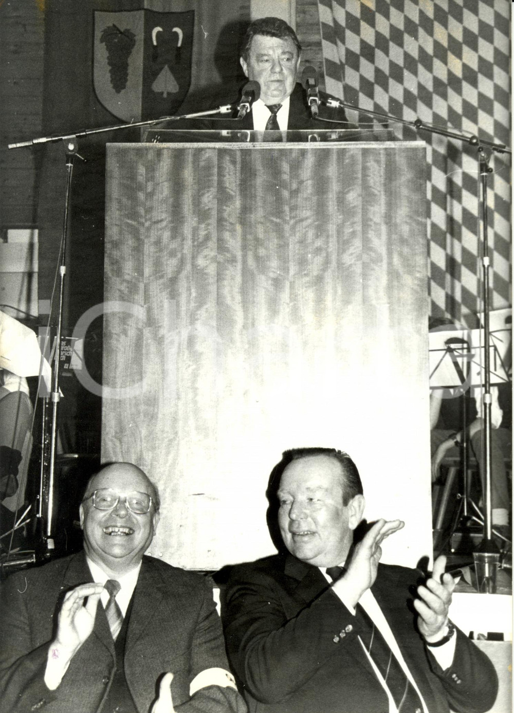 Fotografia d epoca originale 1987 GERMANIA Franz Joseph STRAUSS discorso festa del Partito Fotografia 1
