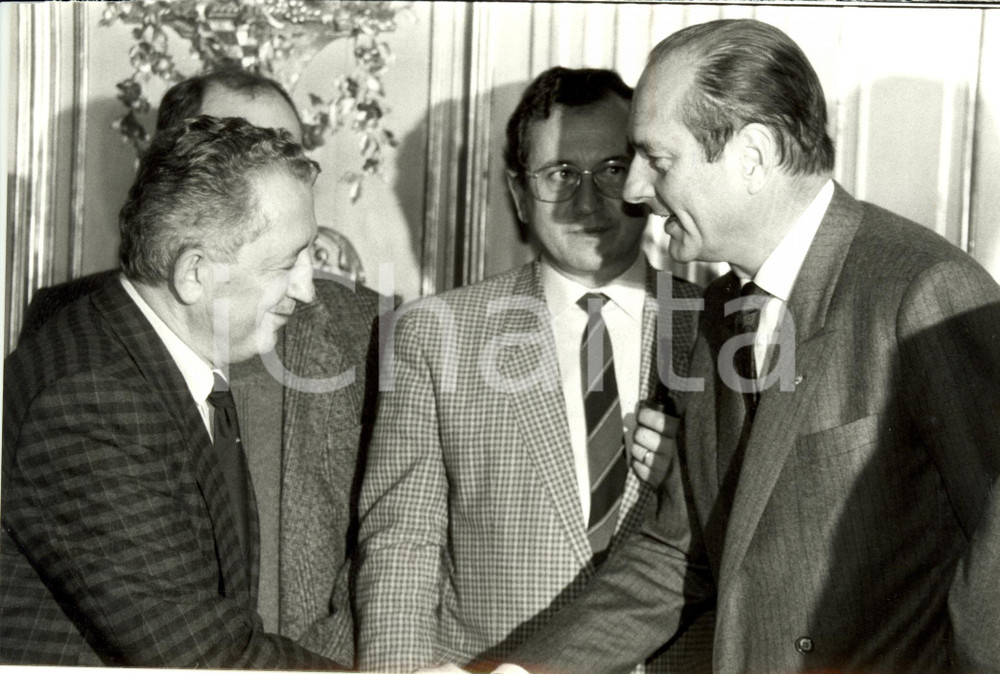 Fotografia d epoca originale 1987 PARIS F Jacques CHIRAC et Edmond MAIRE GouvernementSyndicats Photo 1