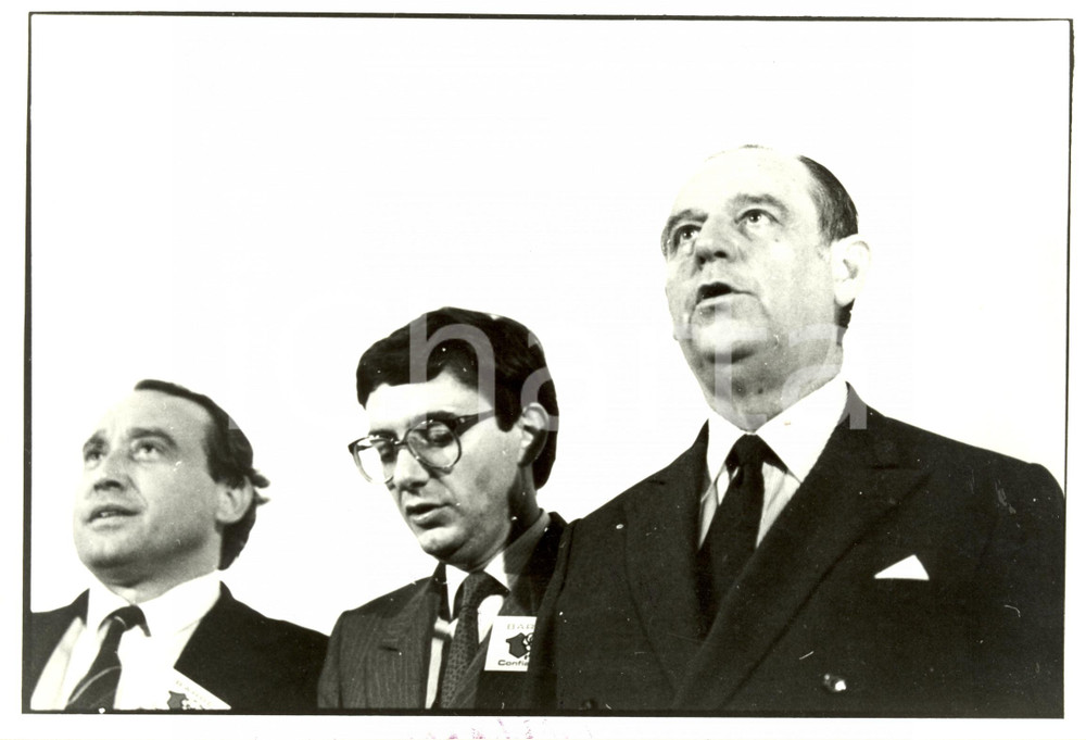 Fotografia d epoca originale 1985 BELFAST UK Raymond BARRE presenta il suo progetto per l Europa Foto 1
