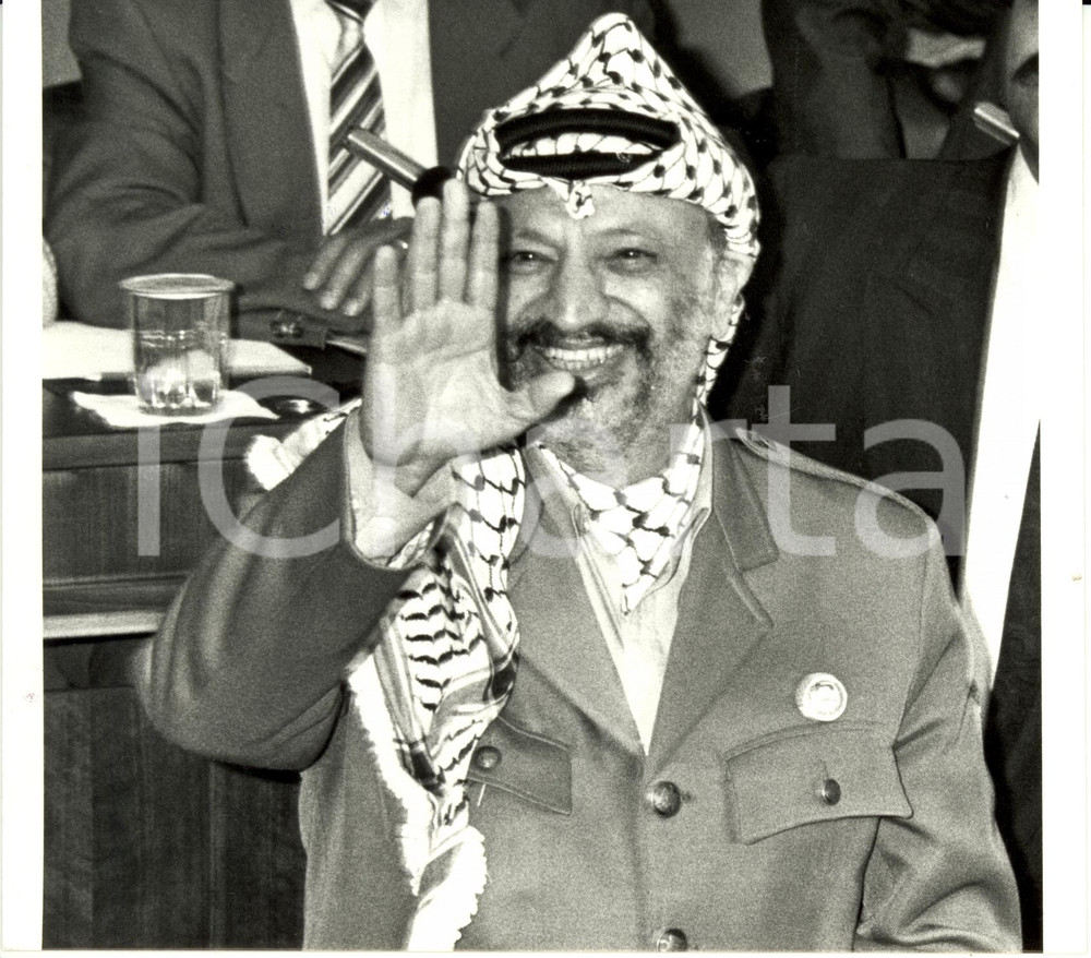 Fotografia d epoca originale 1988 STRASBURGO F Yasser ARAFAT al Parlamento Europeo Fotografia 1