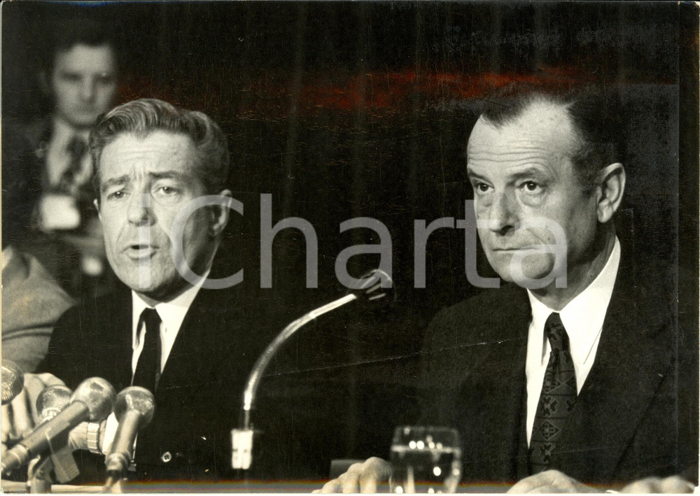 Fotografia d epoca originale 1973 PARIS F Jean LECANUET JeanJacques SERVANSCHREIBER ConfÃ©rence de presse 1