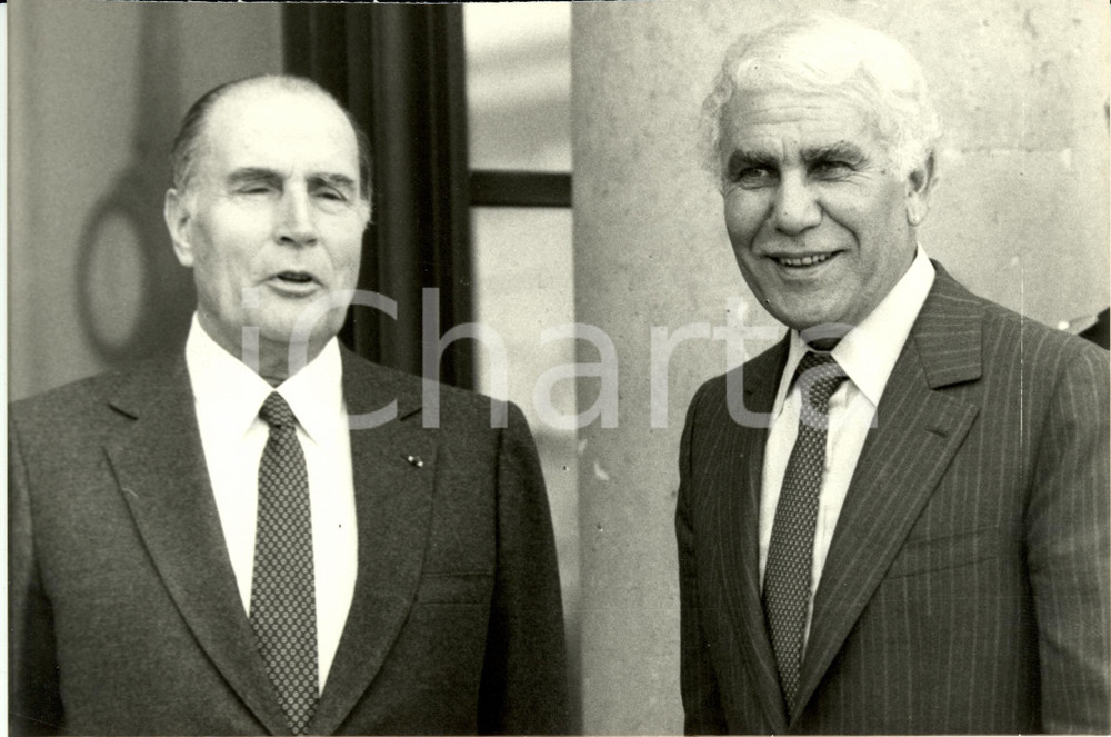 Fotografia d epoca originale 1989 PARIGI F FranÃ§ois MITTERRAND e Chadli BENDJEDID Presidente ALGERIA Foto 1