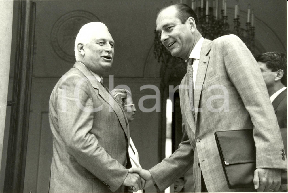 Fotografia d epoca originale 1986 PARIGI F AndrÃ© GIRAUD e Jacques CHIRAC dopo Consiglio Ministri Foto 1