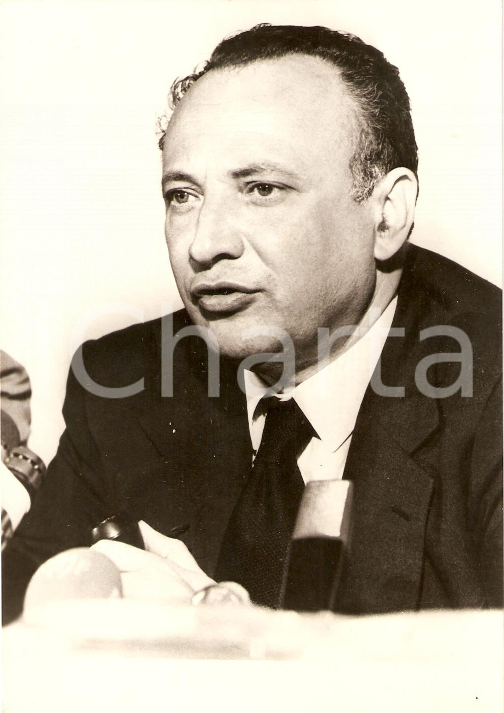 Fotografia d epoca originale 1974 NICOSIA CIPRO Presidente Glafcos CLERIDES durante conferenza stampa Foto 1