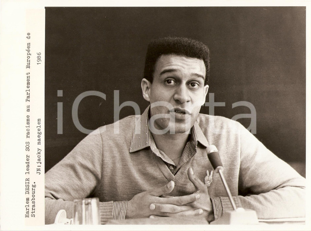 Fotografia d epoca originale 1986 STRASBOURG Harlem DESIR Leader SOS RACISME al Parlamento Europeo Fotografia 1