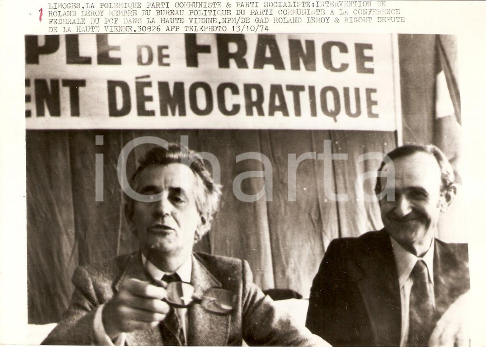 Fotografia d epoca originale 1974 LIMOGES Roland LEROY Conferenza Federale PARTITO COMUNISTA Telefoto 1