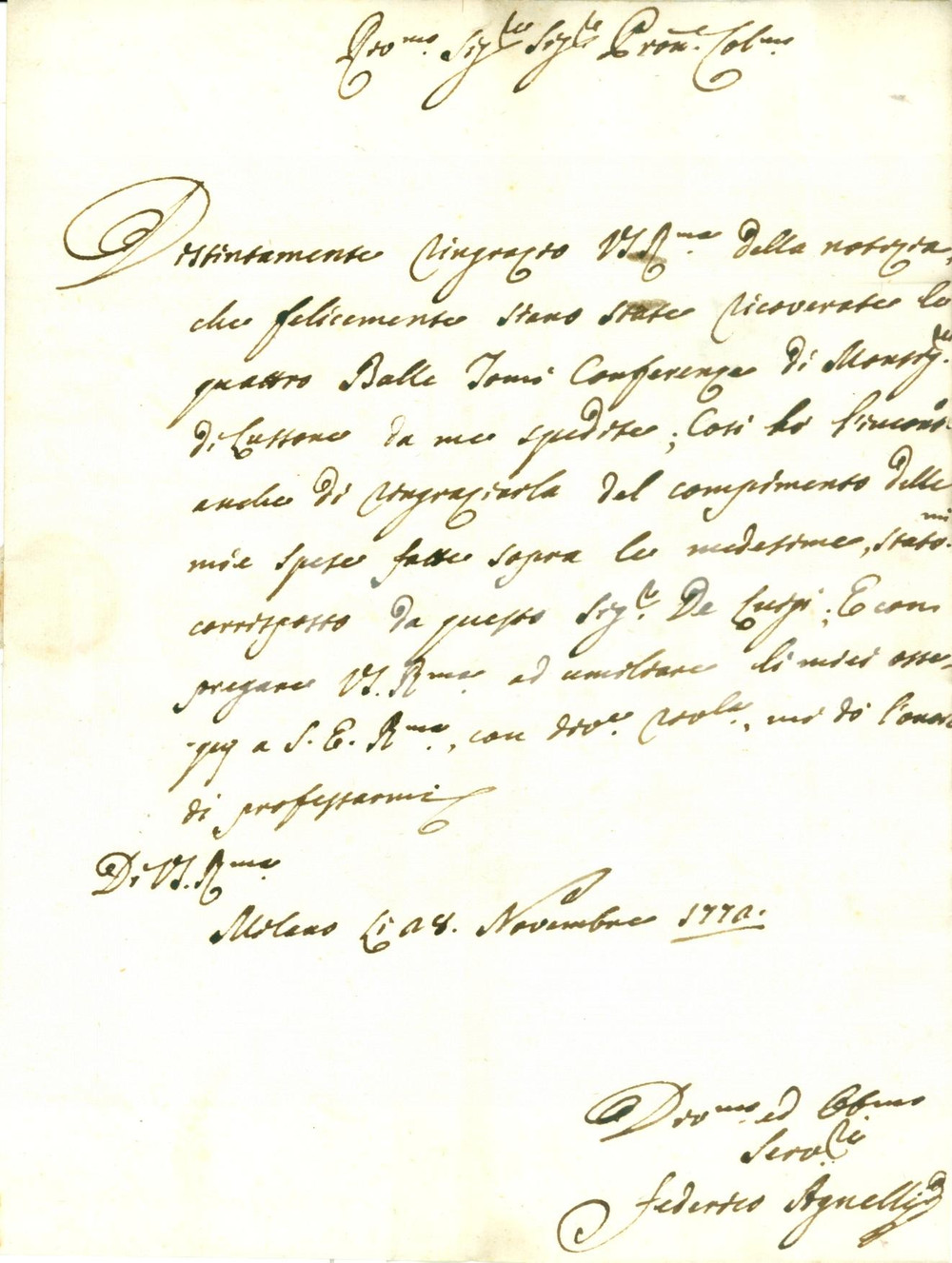 Documento originale, autentico 1772 MILANO Stampatore Federico AGNELLI invia volumi a Michelangelo BRUNASSO 1