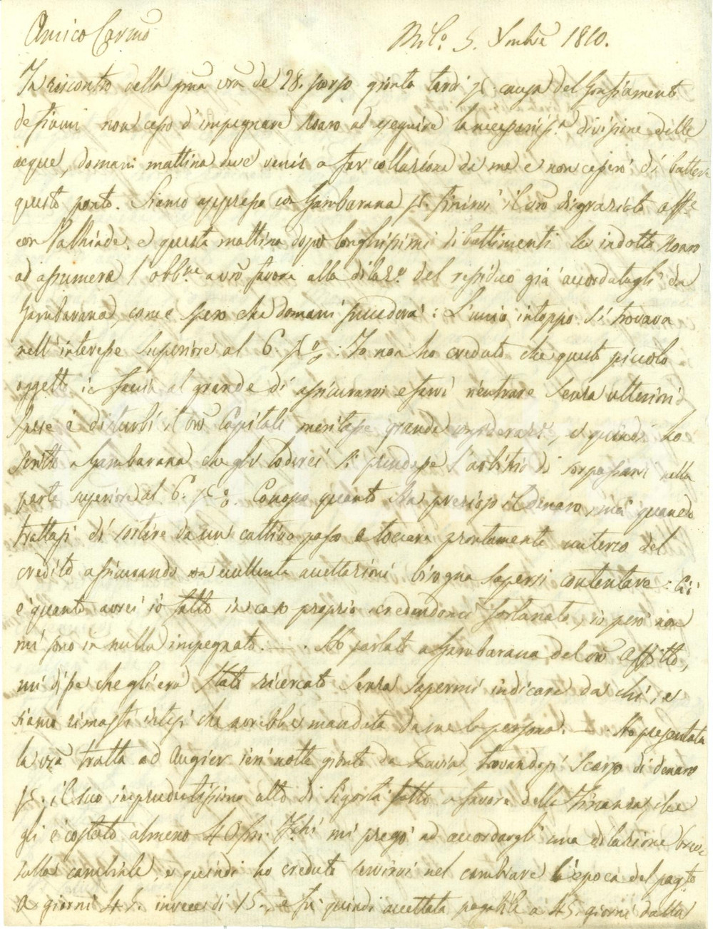 Autografo originale 1810 MILANO Giuseppe Marcello SAPORITI non si diventa piÃ¹ ricchi con gli affitti 1