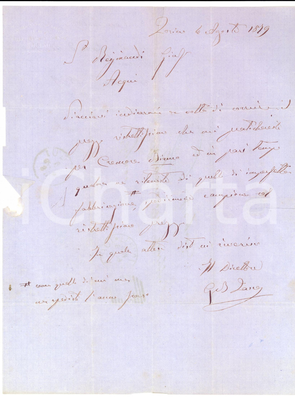 Documento originale, autentico 1879 TORINO Manifatture nastri seta  Prezzi ristrettissimi da Giuseppe REYMANDI 1