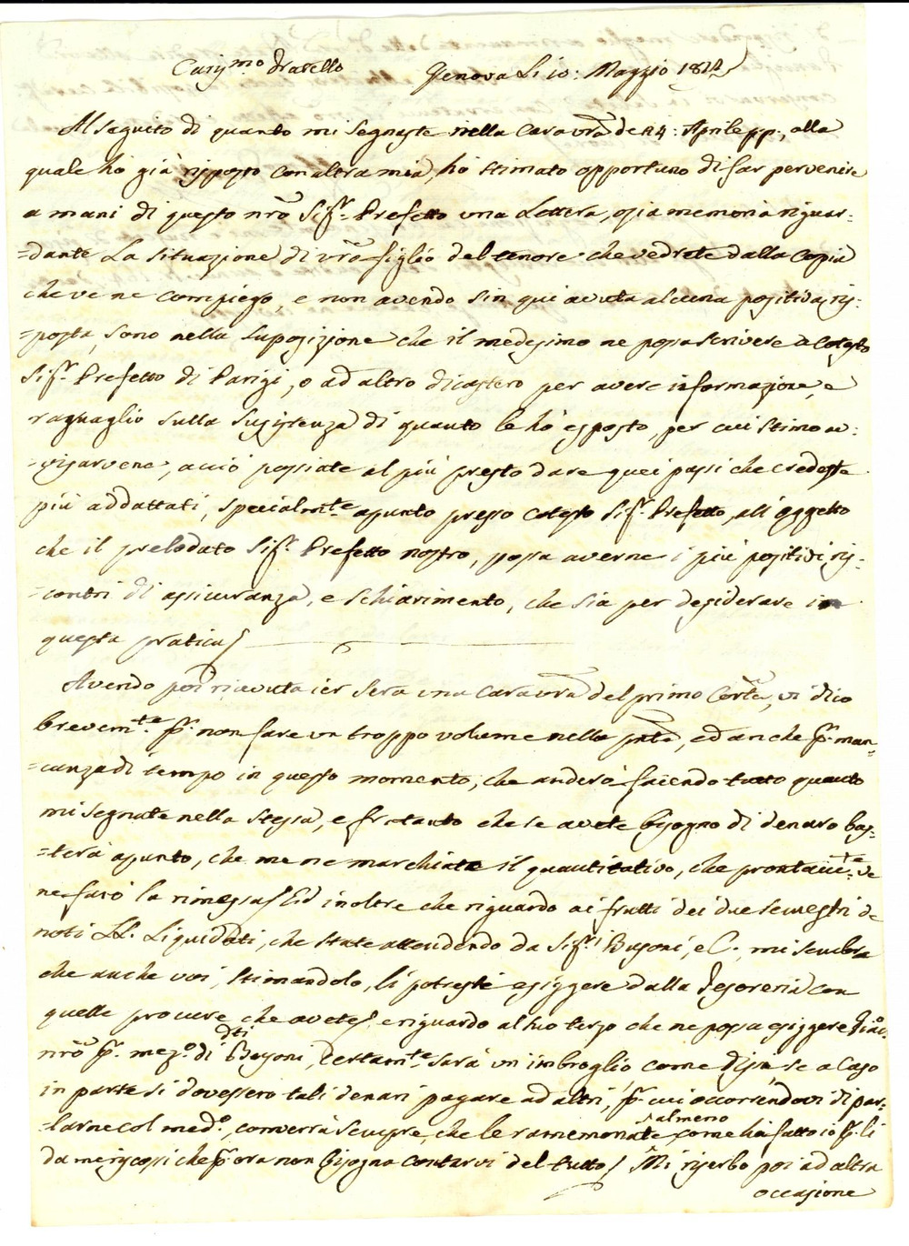 Manoscritto, lettera originale 1812 PARIS Marchesino Agostino ADORNO troppo debole per la vita militare 1