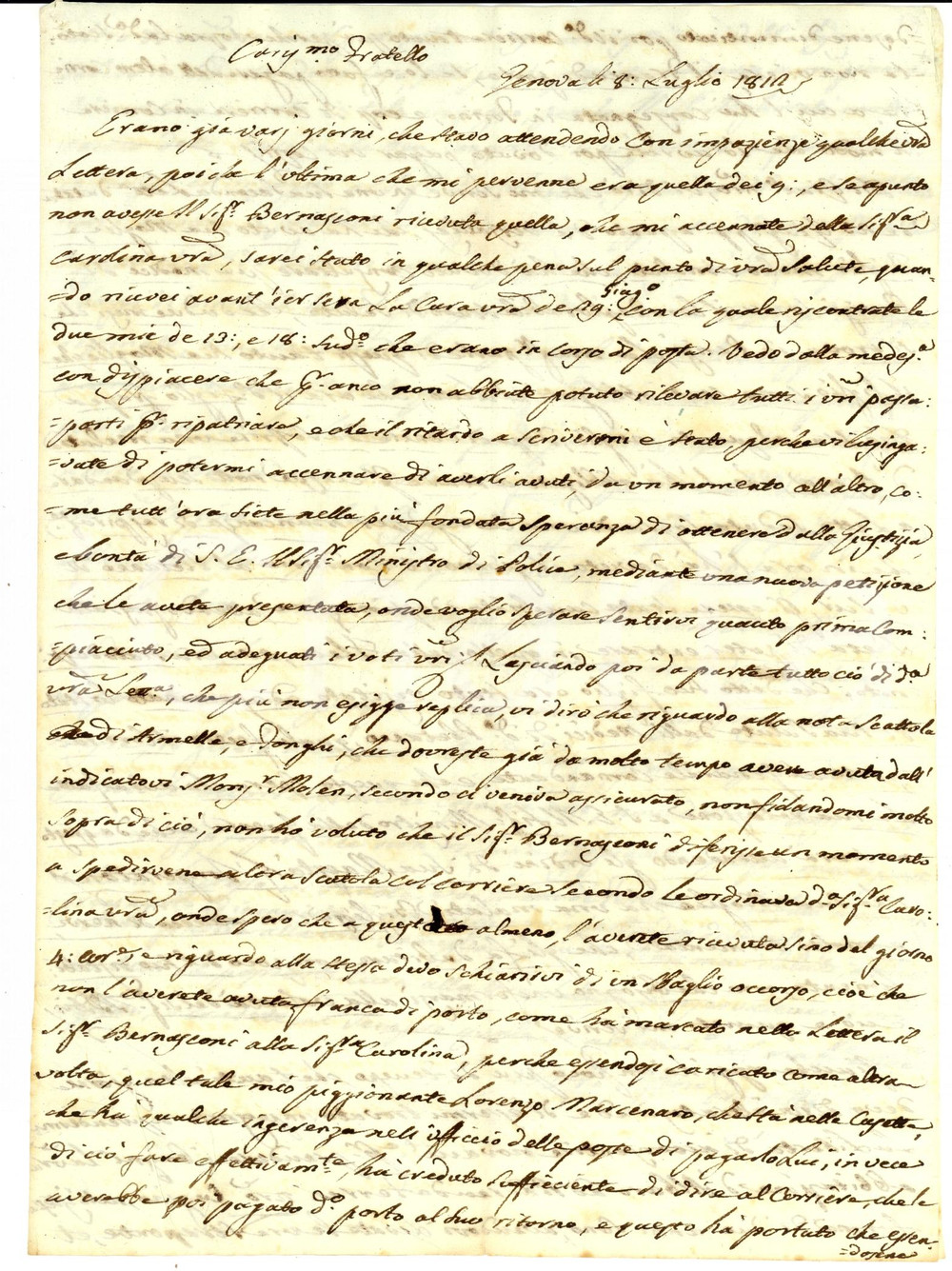 Manoscritto, lettera originale 1812 PARIS Marchese Giacomo ADORNO affronta malattia della moglie e del figlio 1