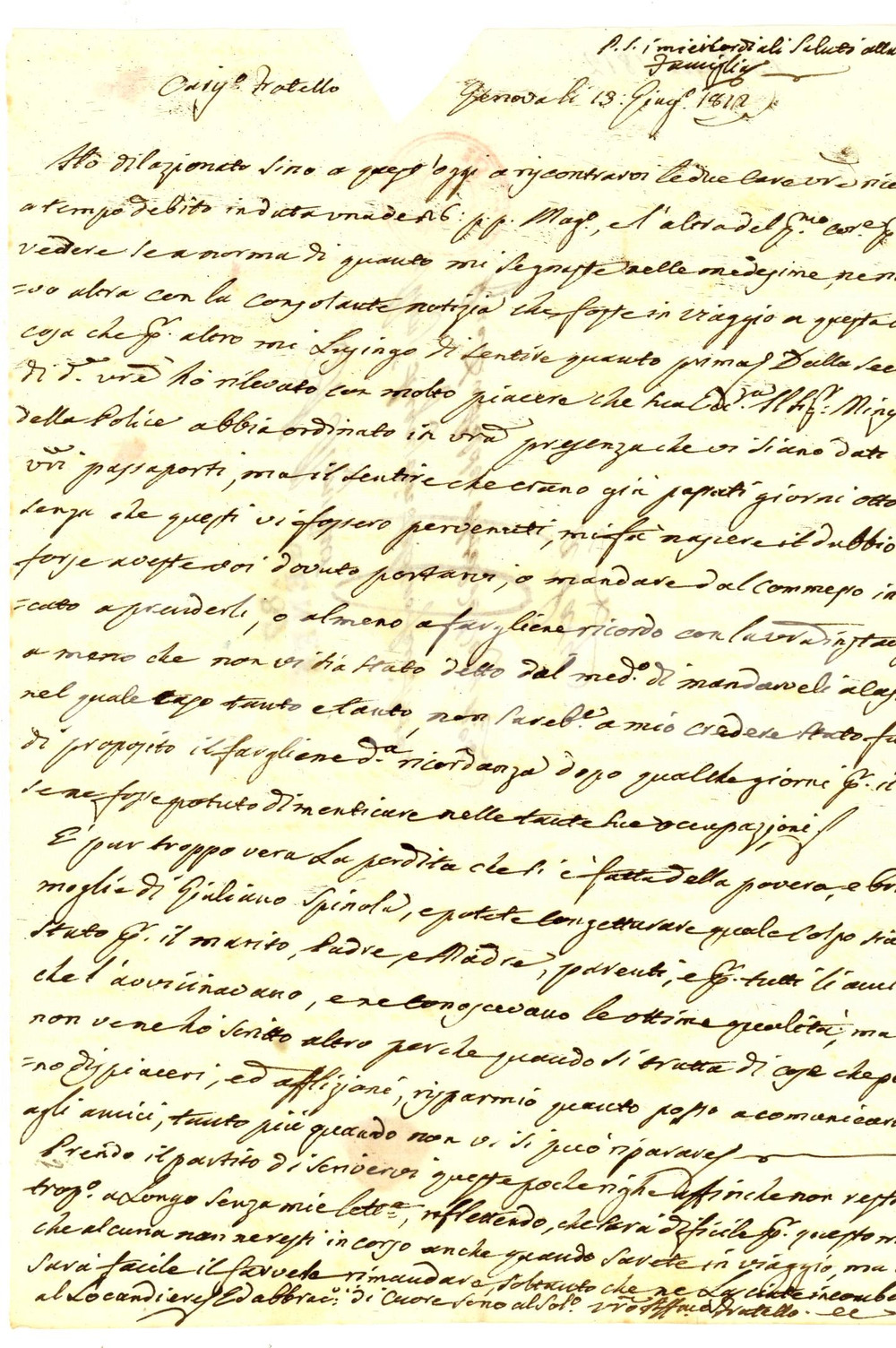 Manoscritto, lettera originale 1812 GENOVA Tragica morte moglie di Giuliano SPINOLA Autografo Pasquale ADORNO 1