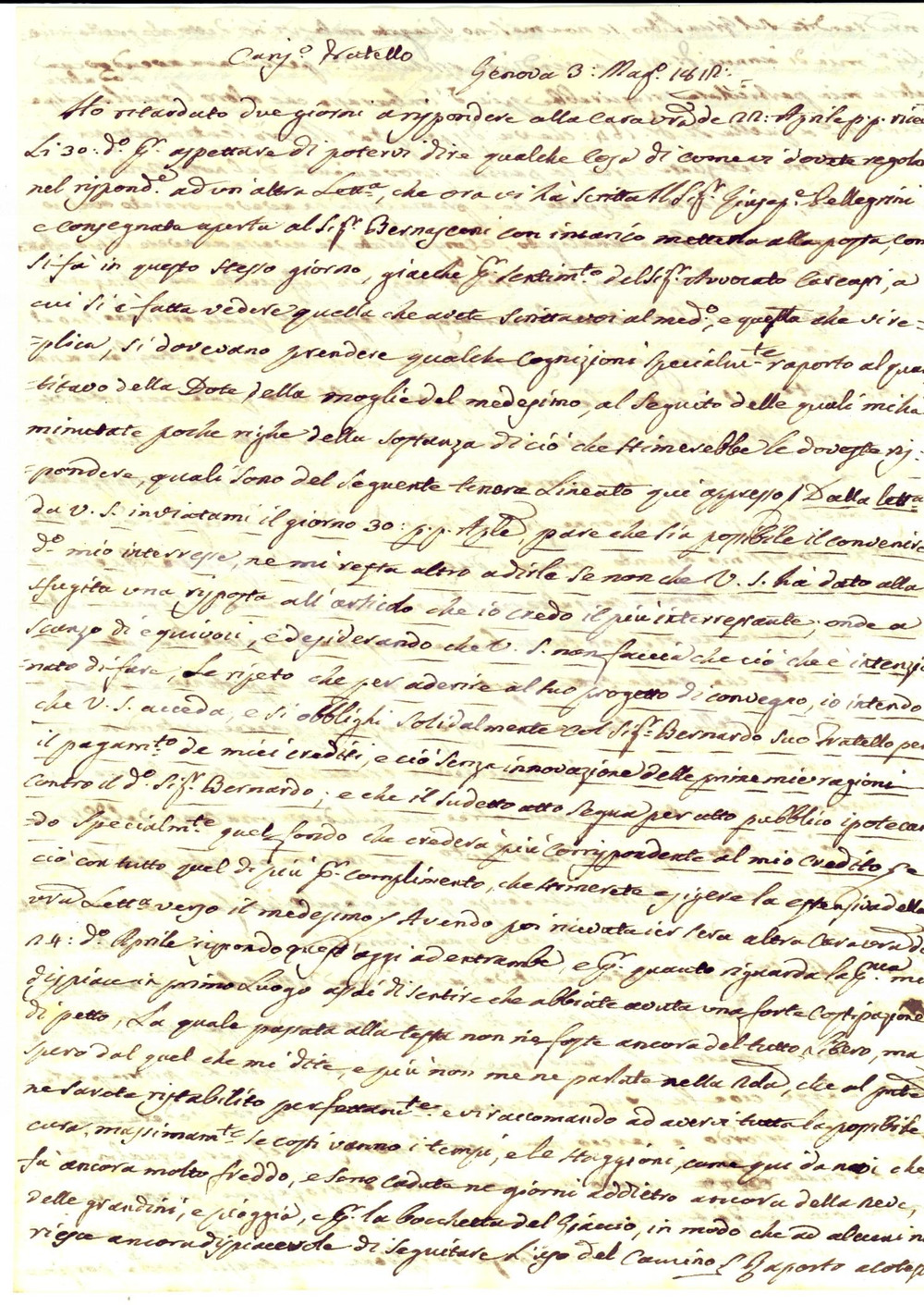 Manoscritto, lettera originale 1812 GENOVA Marchese Pasquale ADORNO difende rendite contro ex Senato Autografo 1