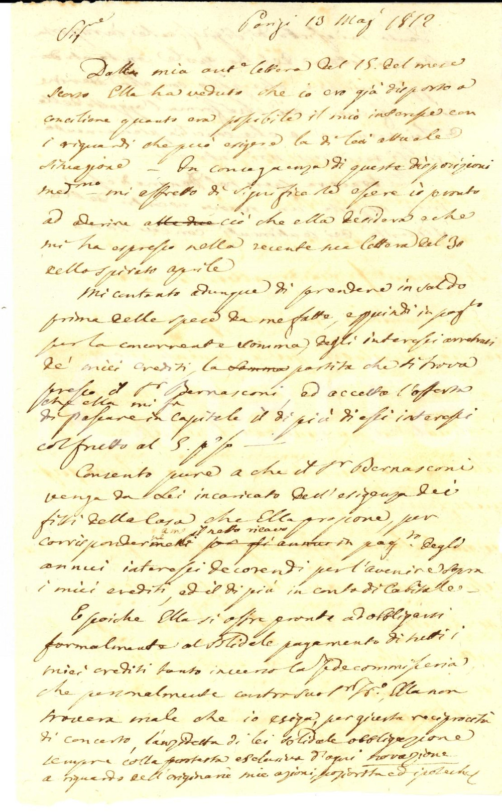 Manoscritto, lettera originale 1812 PARIS Marchese Agostino ADORNO esige crediti da Giuseppe PELLEGRINI 1