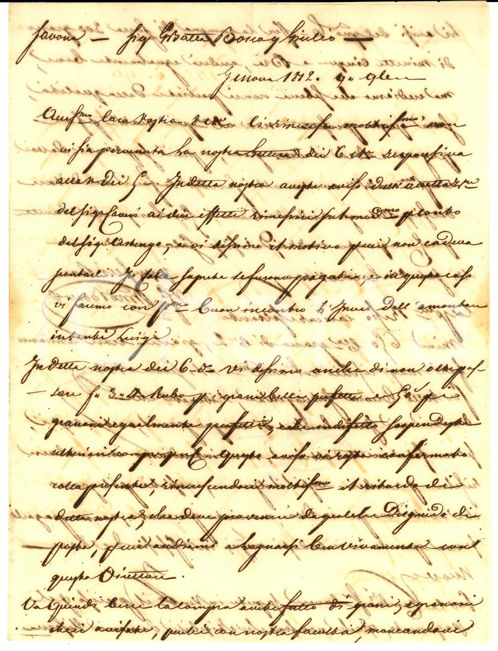 Manoscritto, lettera originale 1812 GENOVA Fratelli ROCCA in dubbio sulla qualitÃ  di un acquisto di grano 1