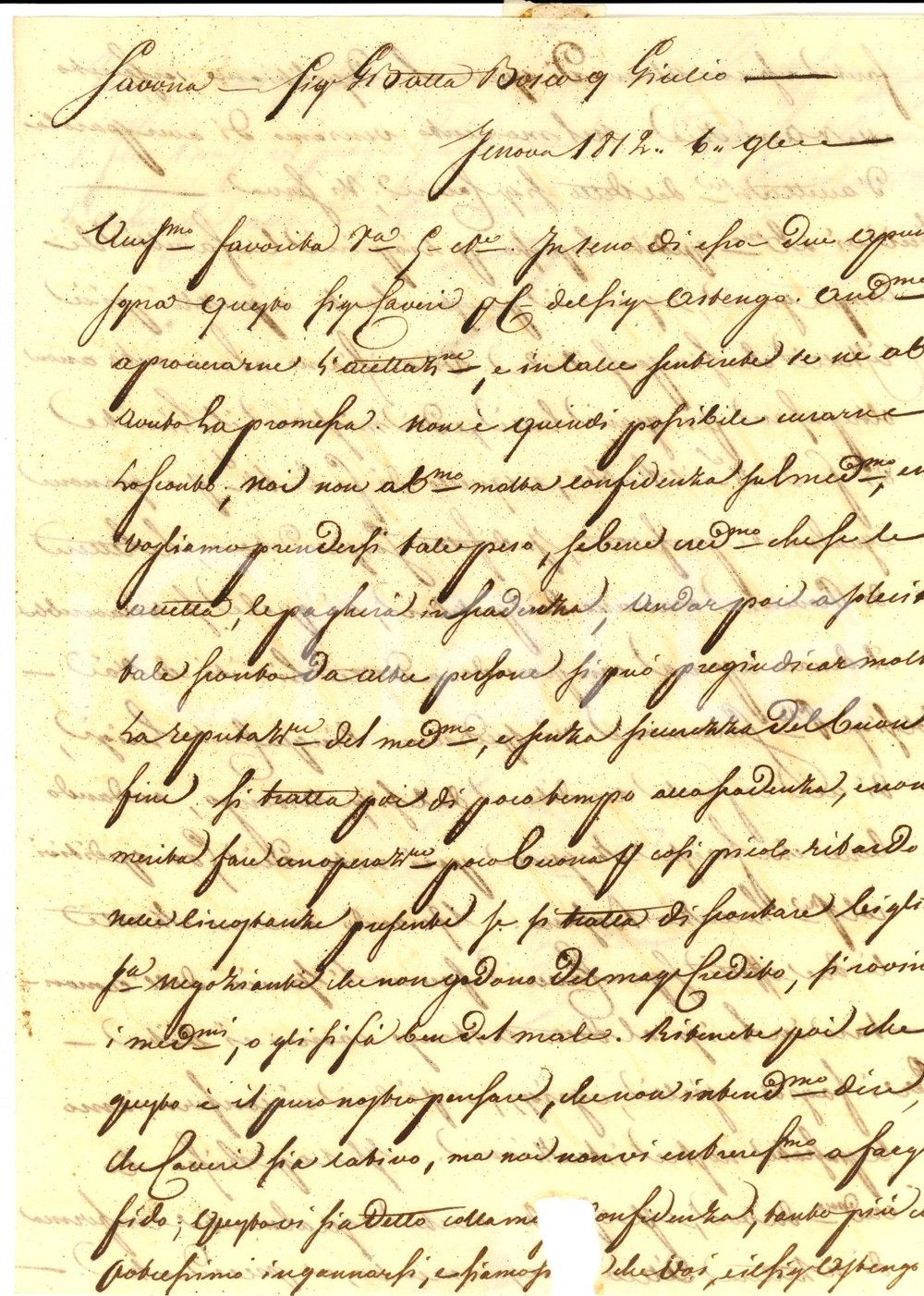 Manoscritto, lettera originale 1812 GENOVA Fratelli ROCCA consigliano Giovanni Battista BOSCO su acquisto grano 1